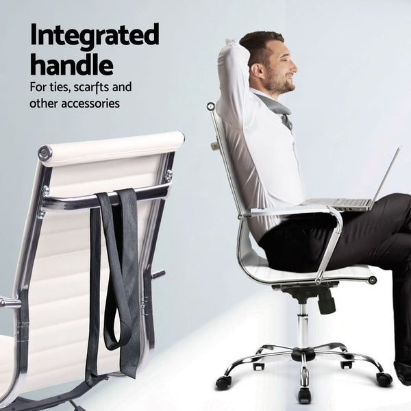 Artiss Office Desk and Chair Set L Shape Computer Desk 150cm with Storage Cabinet & Drawers, Ergonomic PU Leather Office Chair, White Home Office Furniture Awezingly
