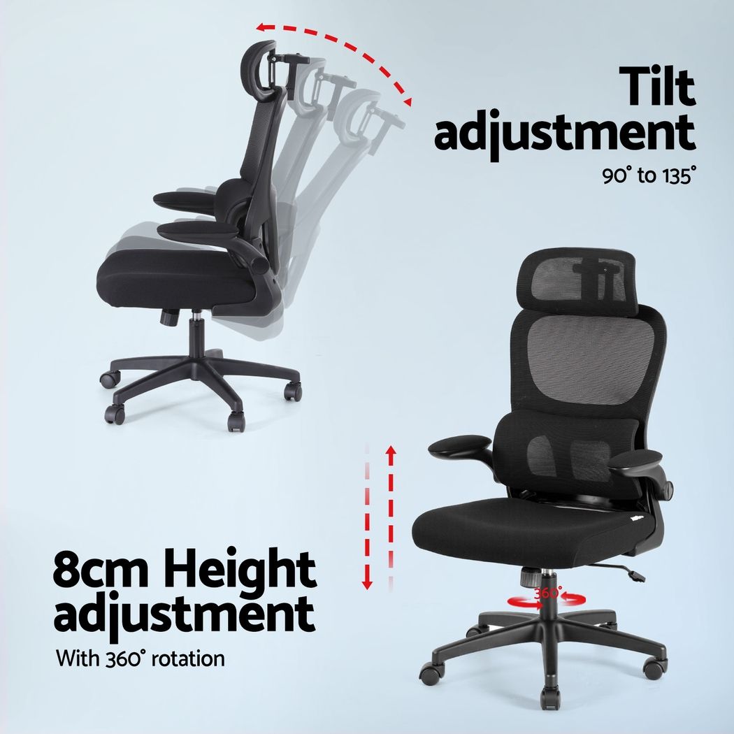 Artiss Office Desk and Chair Set L Shaped Computer Desk 136cm with 2 Tier Storage Shelves, Ergonomic Mesh Office Chair with Adjustable Headrest, Flip-Up Armrests & Lumbar Support Artiss