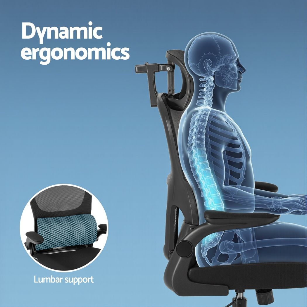Artiss Office Desk and Chair Set L Shaped Computer Desk 136cm with 2 Tier Storage Shelves, Ergonomic Mesh Office Chair with Adjustable Headrest, Flip-Up Armrests & Lumbar Support Artiss