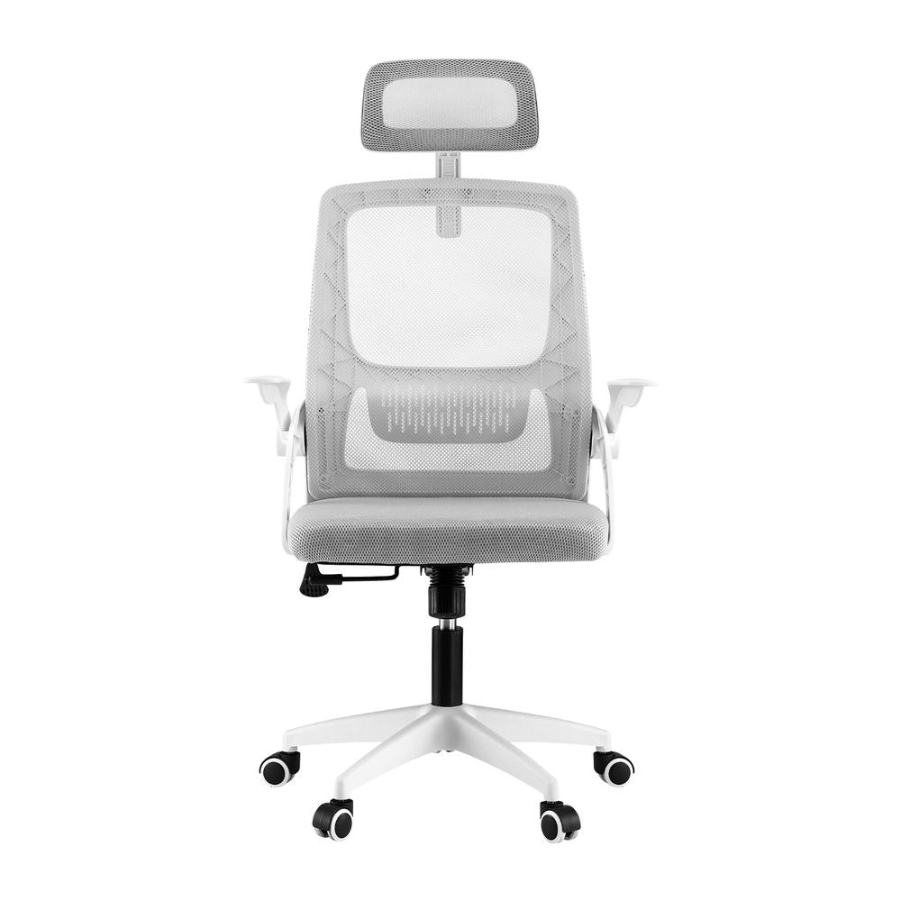 Artiss Home Office Desk and Chair Set, 136cm L Shaped Computer Desk with Shelves & Cable Management, Ergonomic Mesh Office Chair with Adjustable Headrest, Flip-Up Armrests Awezingly