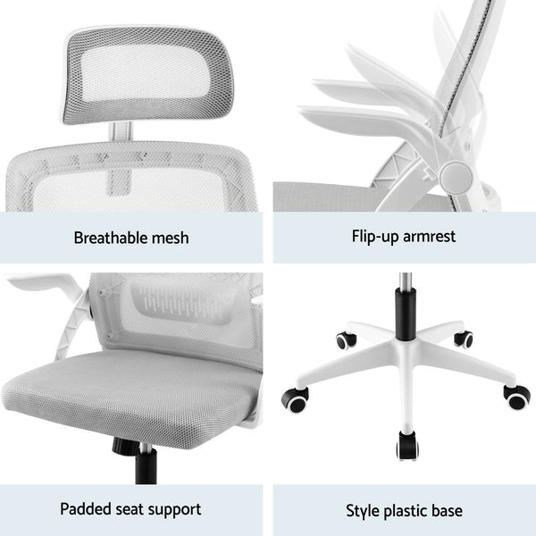 Artiss Home Office Desk and Chair Set, 136cm L Shaped Computer Desk with Shelves & Cable Management, Ergonomic Mesh Office Chair with Adjustable Headrest, Flip-Up Armrests Awezingly