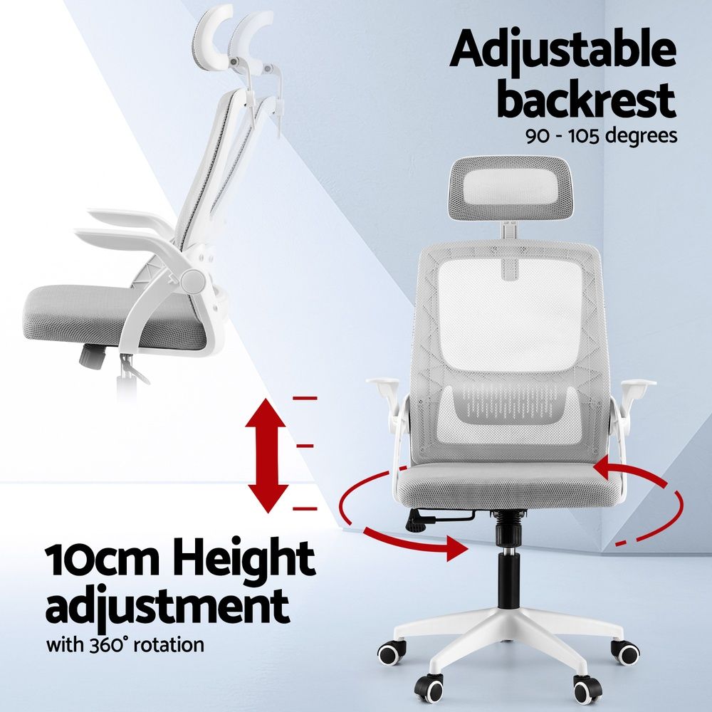 Artiss Home Office Desk and Chair Set, 136cm L Shaped Computer Desk with Shelves & Cable Management, Ergonomic Mesh Office Chair with Adjustable Headrest, Flip-Up Armrests Awezingly