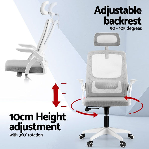 Artiss Home Office Desk and Chair Set, 136cm L Shaped Computer Desk with Shelves & Cable Management, Ergonomic Mesh Office Chair with Adjustable Headrest, Flip-Up Armrests Awezingly