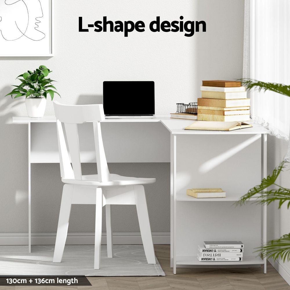 Artiss Home Office Desk and Chair Set, 136cm L Shaped Computer Desk with Shelves & Cable Management, Ergonomic Mesh Office Chair with Adjustable Headrest, Flip-Up Armrests Awezingly