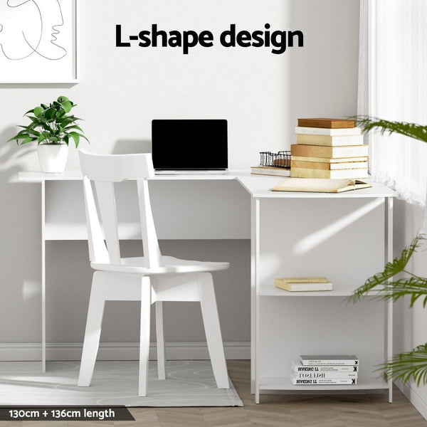 Artiss Home Office Desk and Chair Set, 136cm L Shaped Computer Desk with Shelves & Cable Management, Ergonomic Mesh Office Chair with Adjustable Headrest, Flip-Up Armrests Awezingly