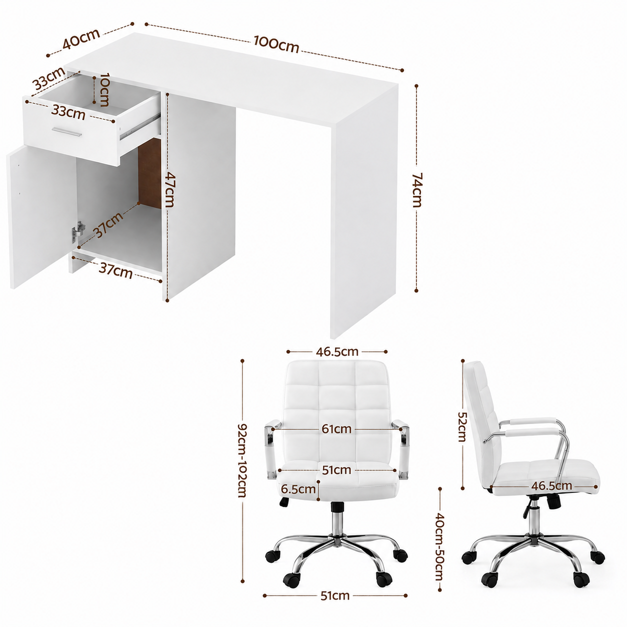 Artiss Office Desk and Chair Set 100cm Computer Desk PU Leather Office Chair Awezingly