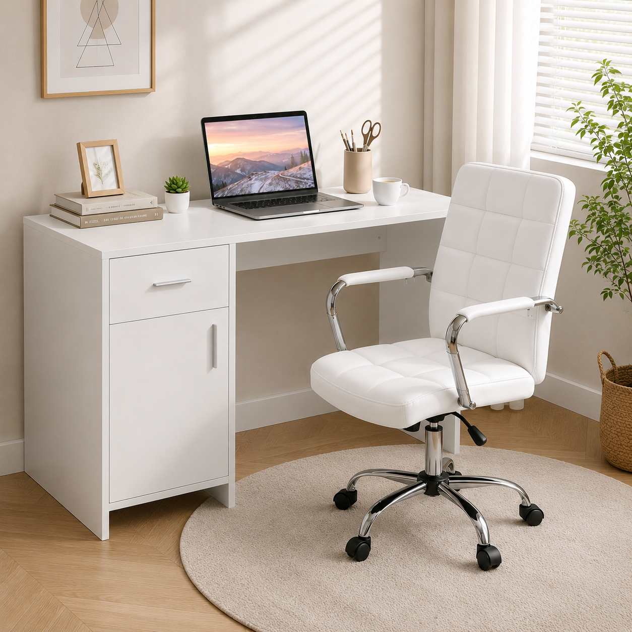 Artiss Office Desk and Chair Set 100cm Computer Desk PU Leather Office Chair Awezingly
