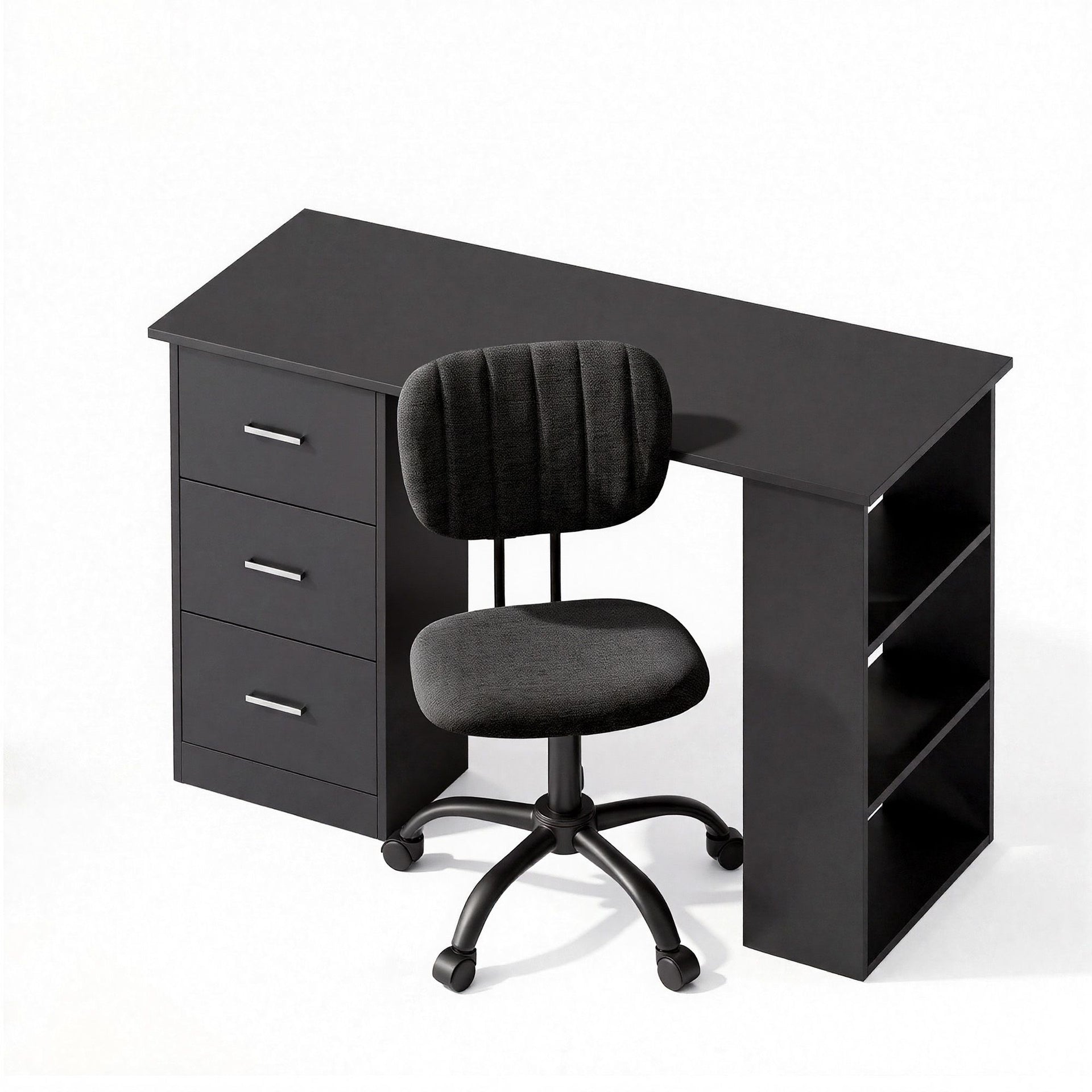 Artiss Office Desk & Chair Set 120cm Computer Desk with 3 Drawers & Open Shelves, Ergonomic Armless Office Chair with Wheels, Height Adjustable for Home Office Study Awezingly