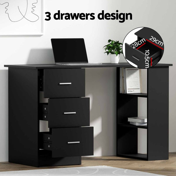 Artiss Office Desk & Chair Set 120cm Computer Desk with 3 Drawers & Open Shelves, Ergonomic Armless Office Chair with Wheels, Height Adjustable for Home Office Study Awezingly