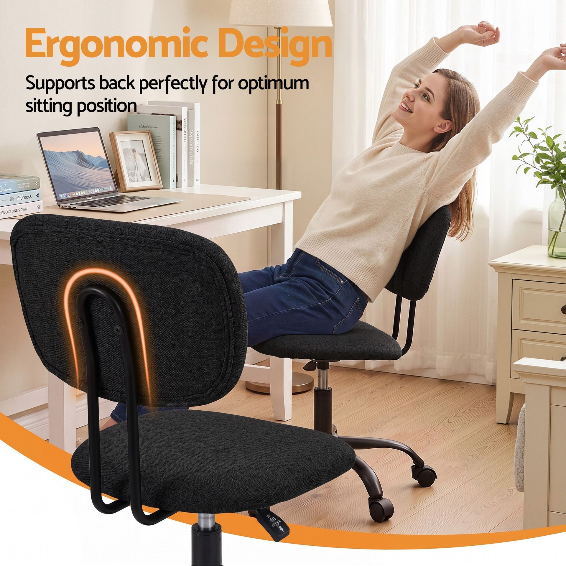 Artiss Office Desk & Chair Set 120cm Computer Desk with 3 Drawers & Open Shelves, Ergonomic Armless Office Chair with Wheels, Height Adjustable for Home Office Study Awezingly