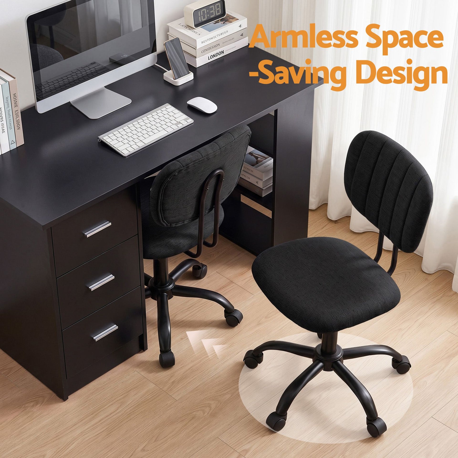 Artiss Office Desk & Chair Set 120cm Computer Desk with 3 Drawers & Open Shelves, Ergonomic Armless Office Chair with Wheels, Height Adjustable for Home Office Study Awezingly