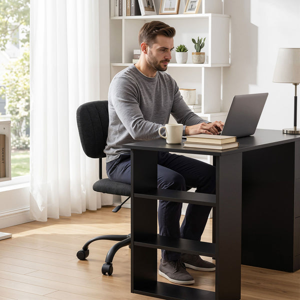 Artiss Office Desk & Chair Set 120cm Computer Desk with 3 Drawers & Open Shelves, Ergonomic Armless Office Chair with Wheels, Height Adjustable for Home Office Study Awezingly
