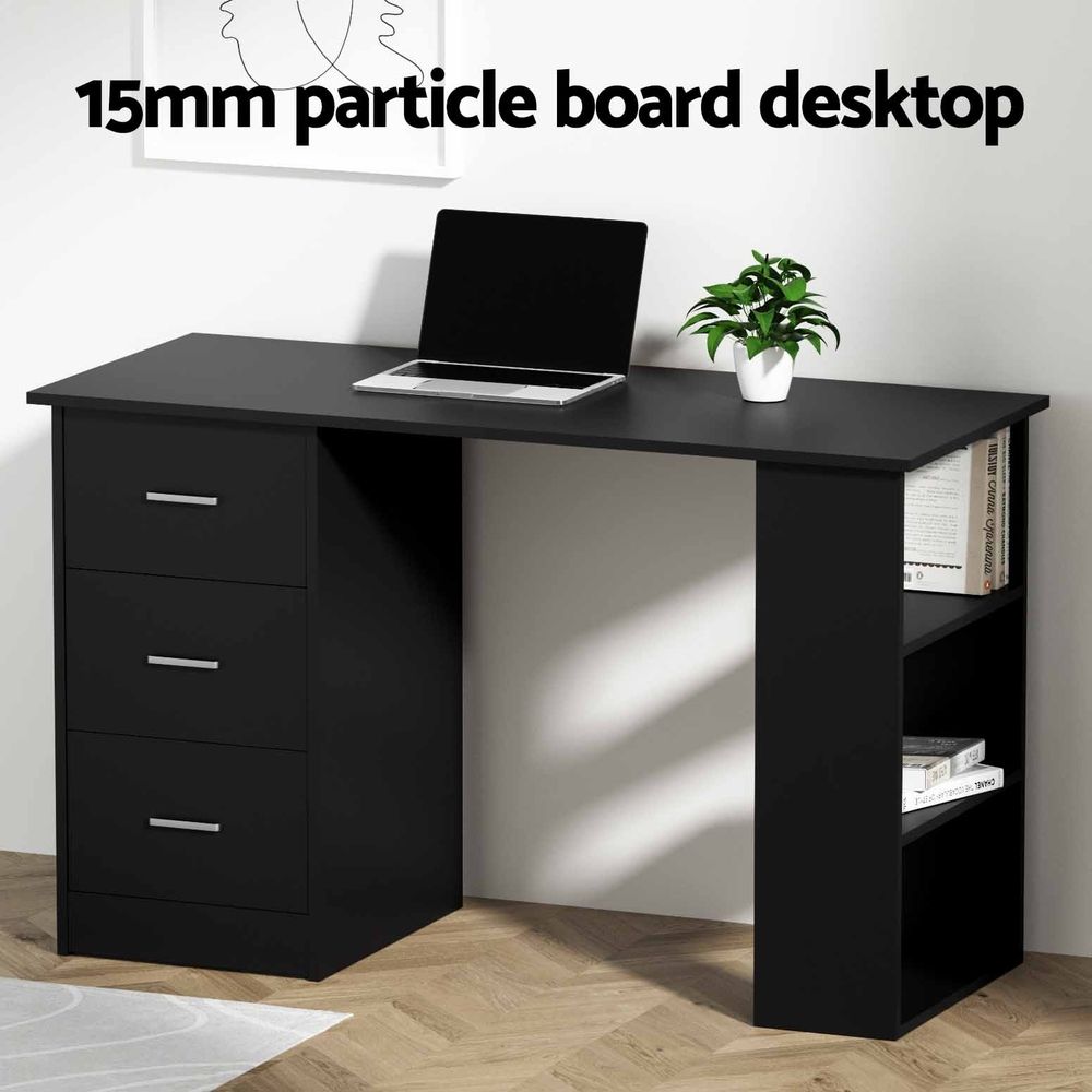 Artiss Office Desk & Chair Set 120cm Computer Desk with 3 Drawers & Open Shelves, Ergonomic Armless Office Chair with Wheels, Height Adjustable for Home Office Study Awezingly