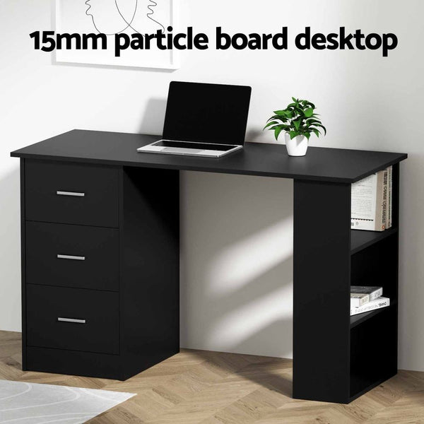 Artiss Office Desk & Chair Set 120cm Computer Desk with 3 Drawers & Open Shelves, Ergonomic Armless Office Chair with Wheels, Height Adjustable for Home Office Study Awezingly