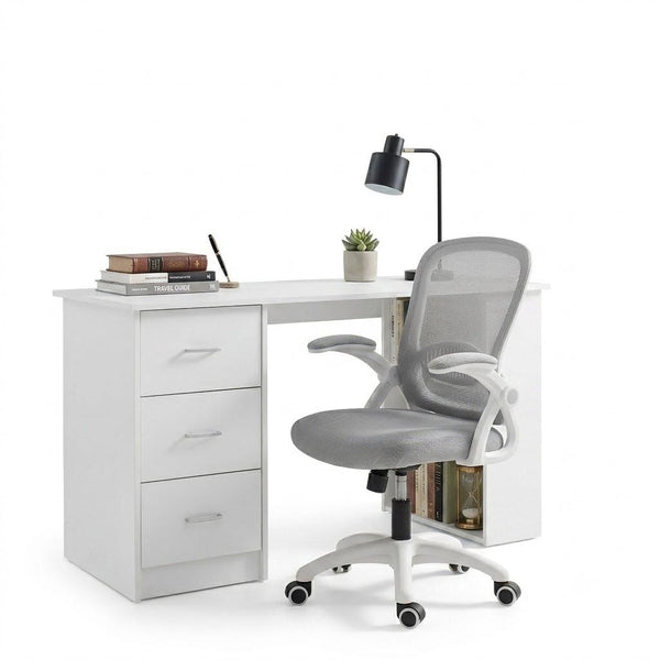 Artiss Computer Desk & Ergonomic Office Chair Set 120cm Home Office Study Desk with 3 Drawers & 3 Shelves, Mesh Computer Chair with Flip-Up Armrests Artiss