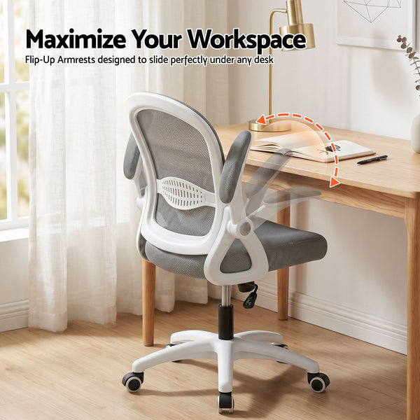 Artiss Computer Desk & Ergonomic Office Chair Set 120cm Home Office Study Desk with 3 Drawers & 3 Shelves, Mesh Computer Chair with Flip-Up Armrests Artiss