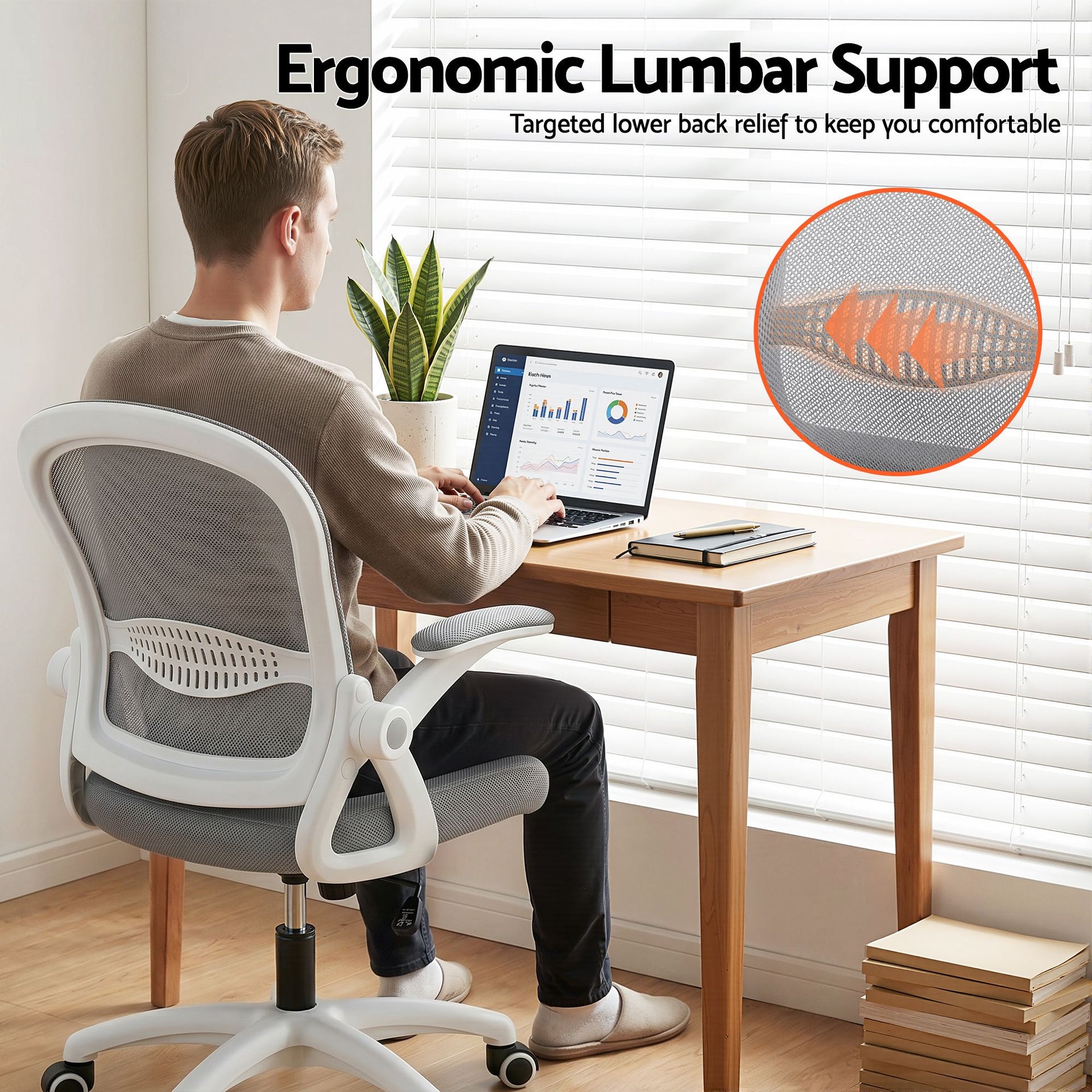 Artiss Computer Desk & Ergonomic Office Chair Set 120cm Home Office Study Desk with 3 Drawers & 3 Shelves, Mesh Computer Chair with Flip-Up Armrests Artiss