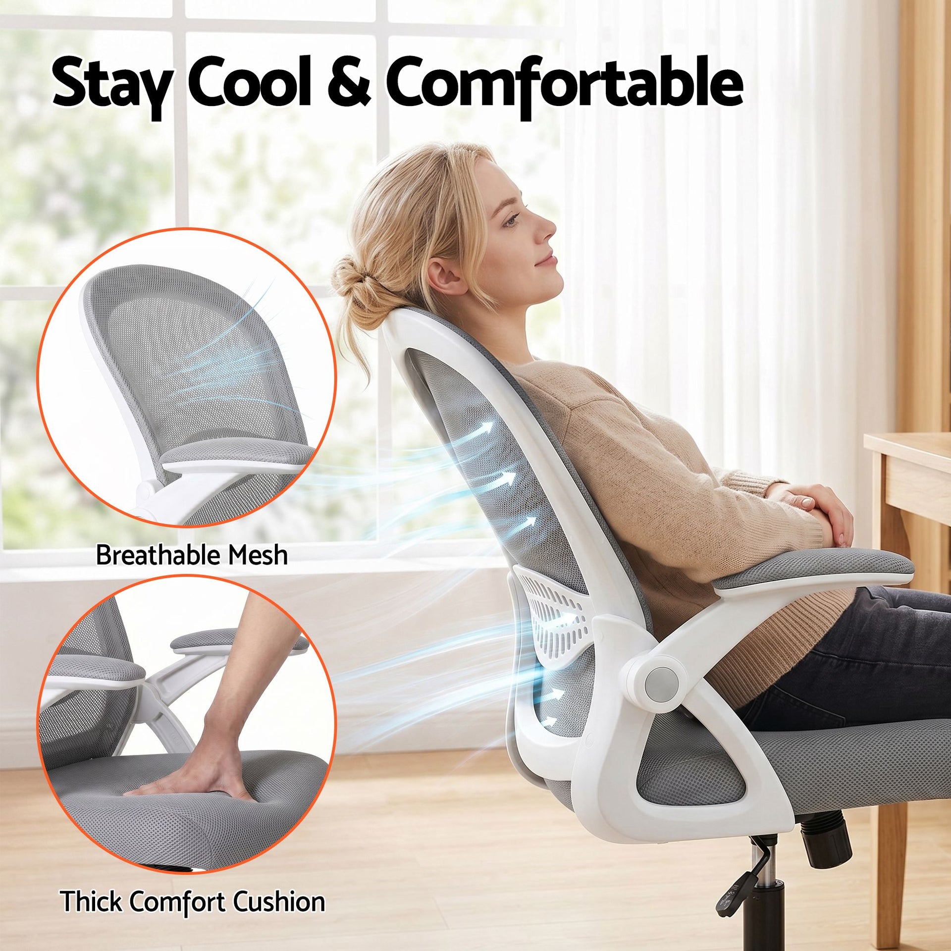Artiss Computer Desk & Ergonomic Office Chair Set 120cm Home Office Study Desk with 3 Drawers & 3 Shelves, Mesh Computer Chair with Flip-Up Armrests Artiss