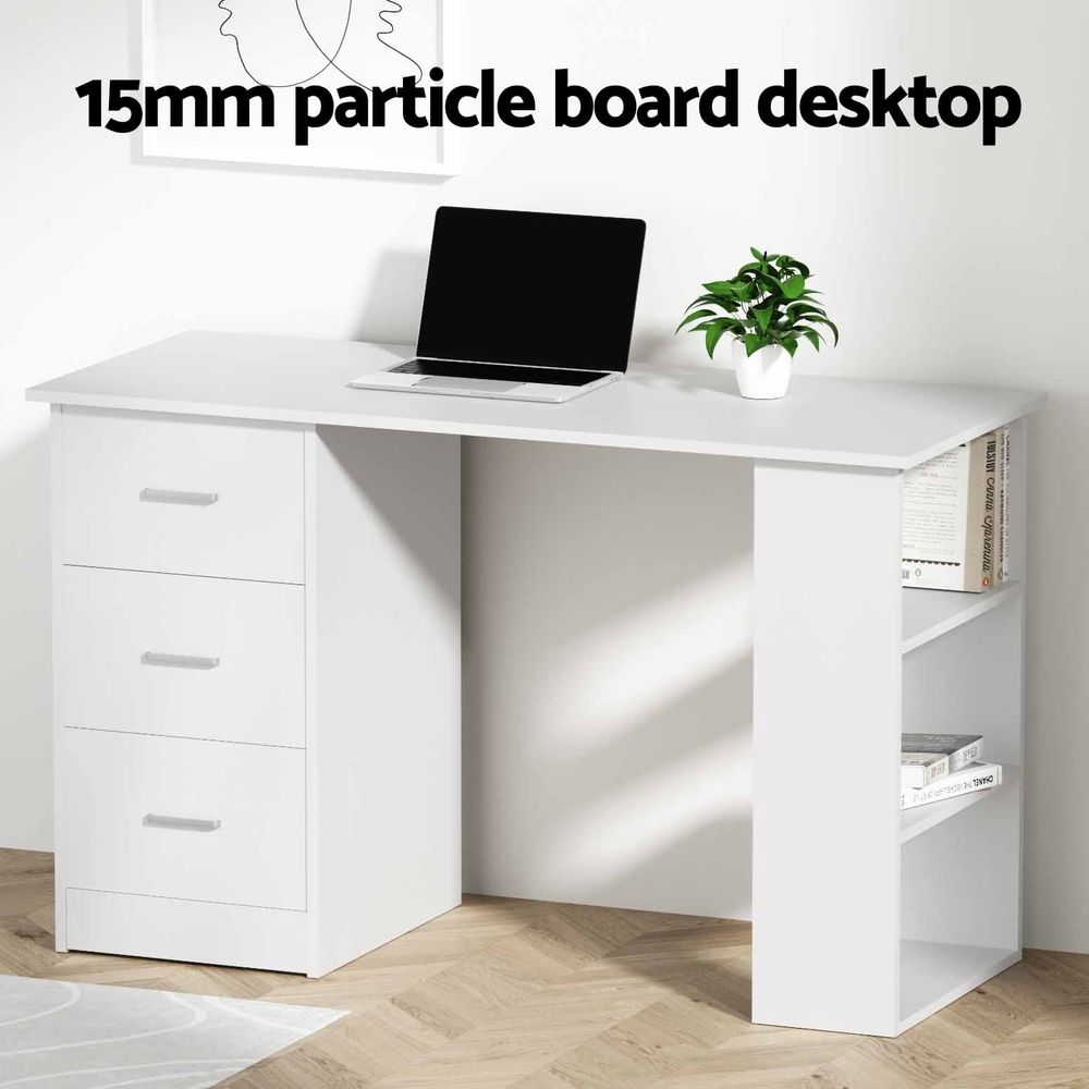 Artiss Computer Desk & Ergonomic Office Chair Set 120cm Home Office Study Desk with 3 Drawers & 3 Shelves, Mesh Computer Chair with Flip-Up Armrests Artiss