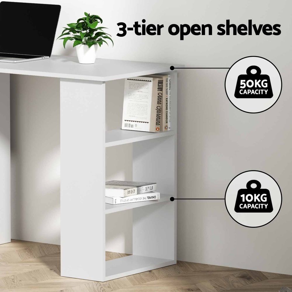 Artiss Computer Desk & Ergonomic Office Chair Set 120cm Home Office Study Desk with 3 Drawers & 3 Shelves, Mesh Computer Chair with Flip-Up Armrests Artiss