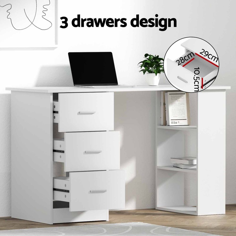Artiss Computer Desk & Ergonomic Office Chair Set 120cm Home Office Study Desk with 3 Drawers & 3 Shelves, Mesh Computer Chair with Flip-Up Armrests Artiss