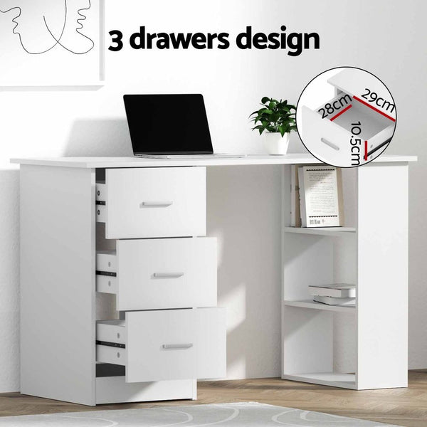 Artiss Computer Desk & Ergonomic Office Chair Set 120cm Home Office Study Desk with 3 Drawers & 3 Shelves, Mesh Computer Chair with Flip-Up Armrests Artiss