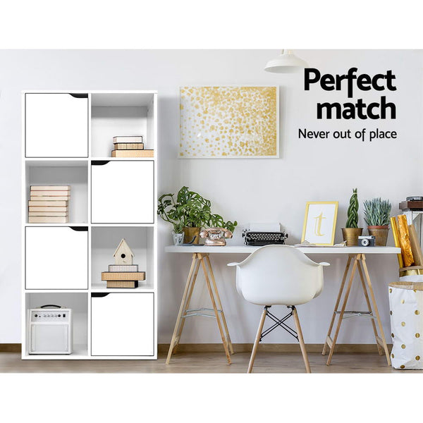 Artiss Display Shelf 8 Cube Storage 4 Door Cabinet Bookshelf Unit White Artiss
