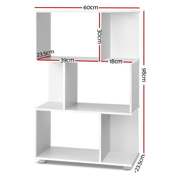 Artiss 3 Tier Zig Zag Bookshelf - White Artiss