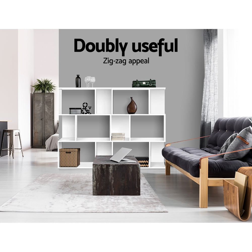 Artiss 3 Tier Zig Zag Bookshelf - White Artiss