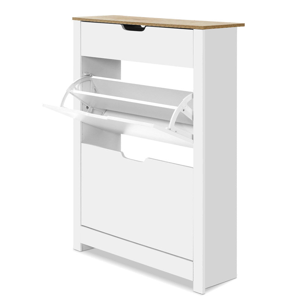 Artiss Shoe Cabinet Rack Storage Shelf Drawer 16 Pairs White Artiss