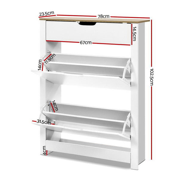 Artiss Shoe Cabinet Rack Storage Shelf Drawer 16 Pairs White Artiss
