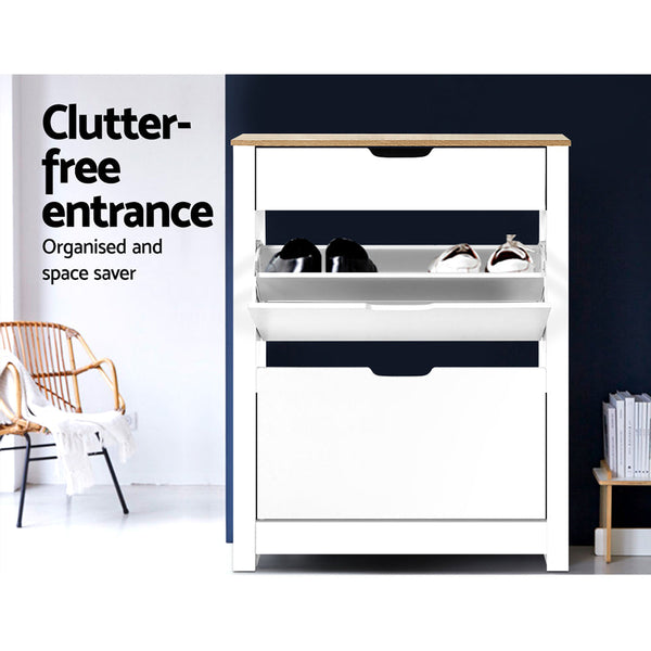 Artiss Shoe Cabinet Rack Storage Shelf Drawer 16 Pairs White Artiss