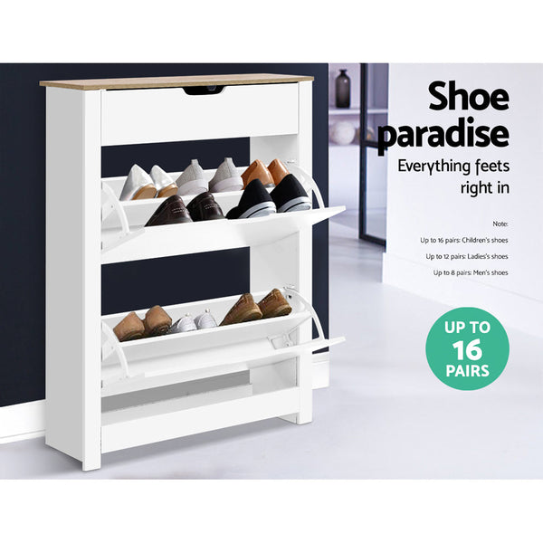 Artiss Shoe Cabinet Rack Storage Shelf Drawer 16 Pairs White Artiss
