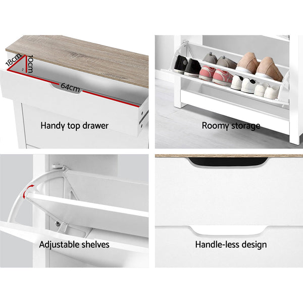 Artiss Shoe Cabinet Rack Storage Shelf Drawer 16 Pairs White Artiss