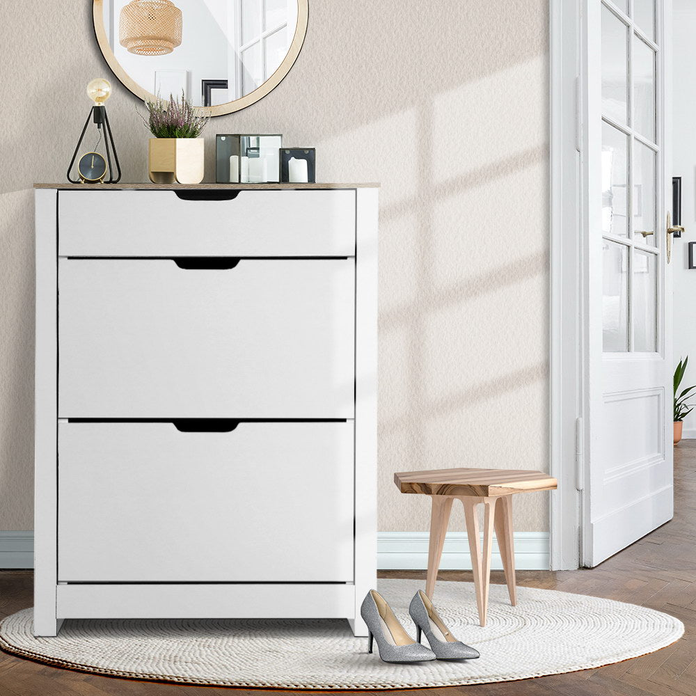 Artiss Shoe Cabinet Rack Storage Shelf Drawer 16 Pairs White Artiss