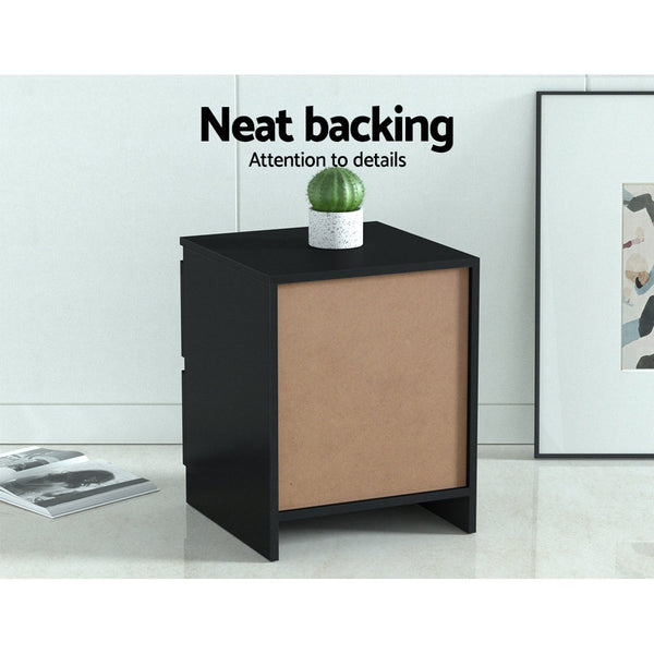 Artiss 2x Bedside Table 2 Drawers - PEPE Black Artiss