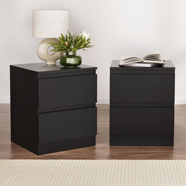 Artiss 2x Bedside Table 2 Drawers - PEPE Black Artiss