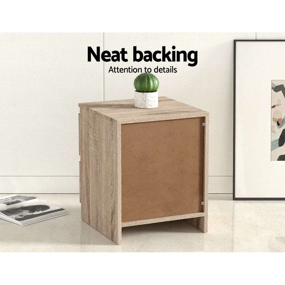 Artiss 2x Bedside Table 2 Drawers - PEPE Oak Artiss