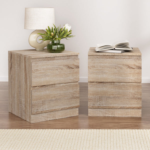 Artiss 2x Bedside Table 2 Drawers - PEPE Oak Artiss