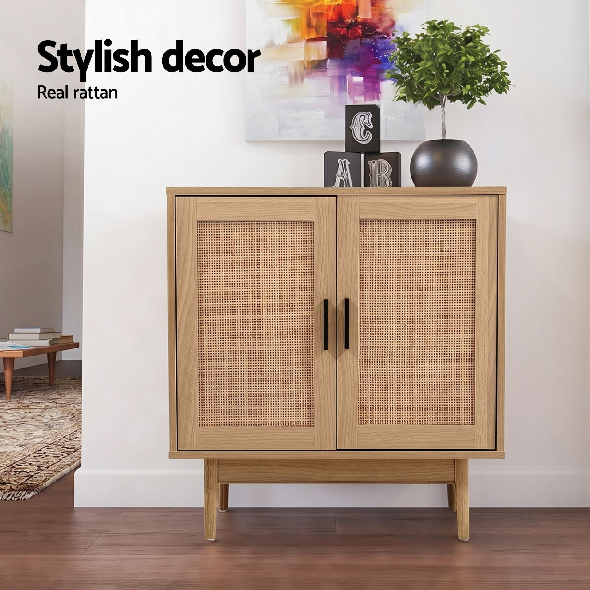 Artiss 2x Buffet Sideboard Cabinet Rattan Cupboard 2 Doors Storage Pantry BRIONY Awezingly