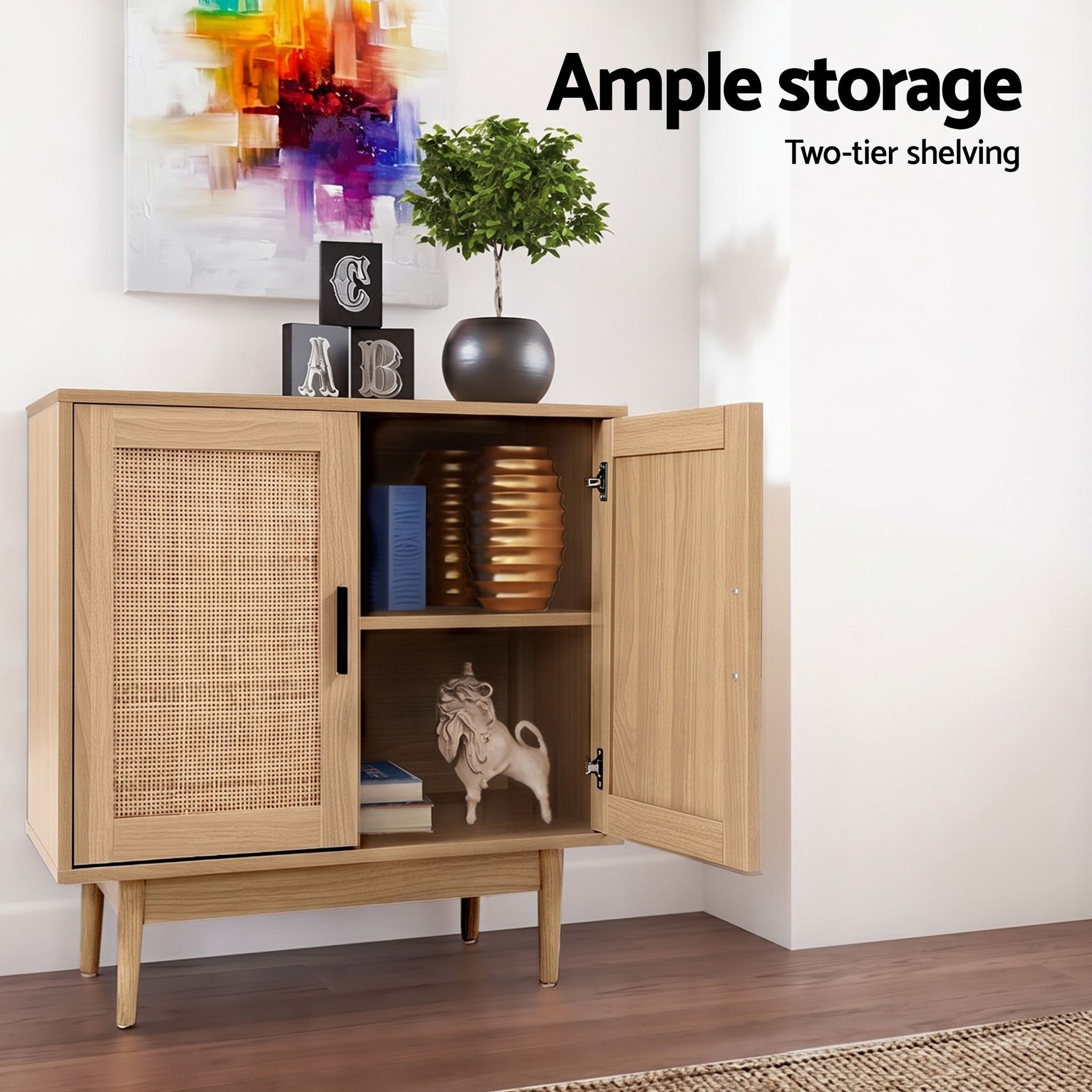 Artiss 2x Buffet Sideboard Cabinet Rattan Cupboard 2 Doors Storage Pantry BRIONY Awezingly