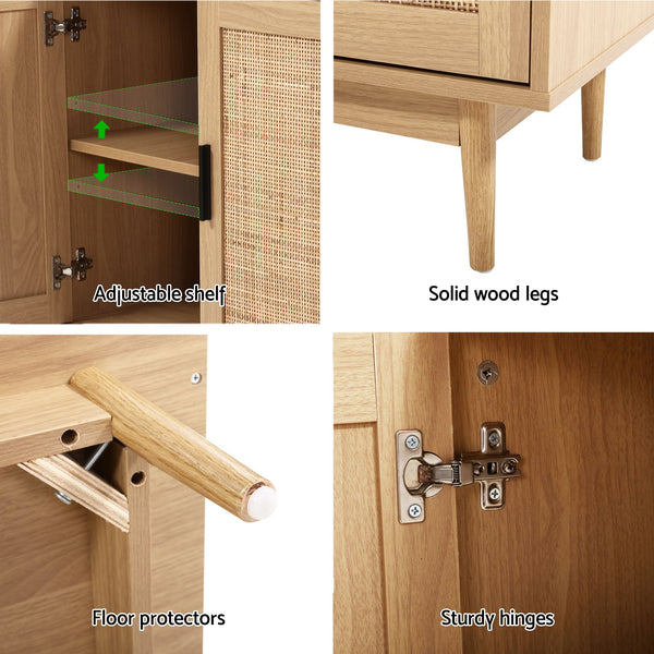 Artiss 2x Buffet Sideboard Cabinet Rattan Cupboard 2 Doors Storage Pantry BRIONY Awezingly