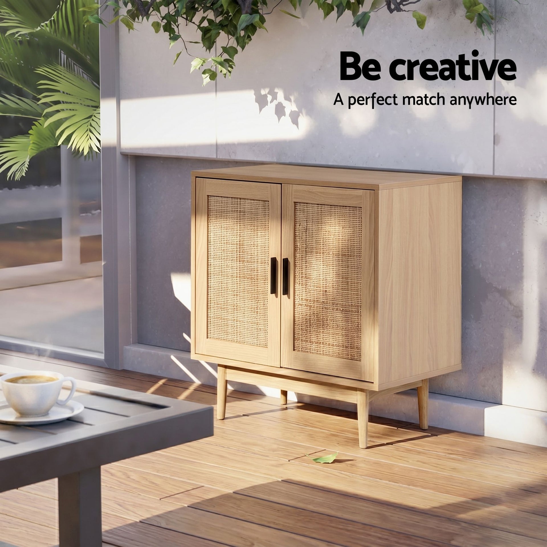 Artiss 2x Buffet Sideboard Cabinet Rattan Cupboard 2 Doors Storage Pantry BRIONY Awezingly