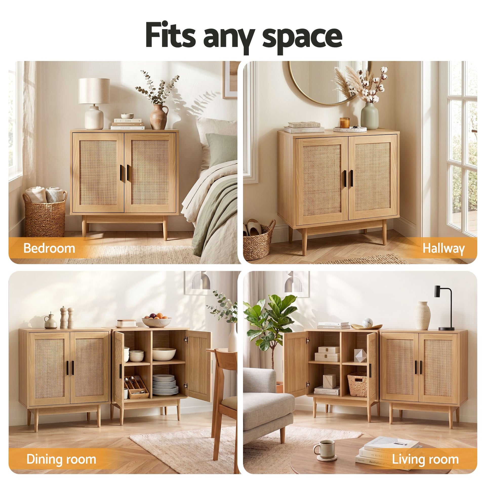 Artiss 2x Buffet Sideboard Cabinet Rattan Cupboard 2 Doors Storage Pantry BRIONY Awezingly