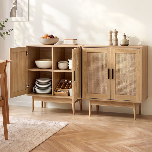 Artiss 2x Buffet Sideboard Cabinet Rattan Cupboard 2 Doors Storage Pantry BRIONY Awezingly