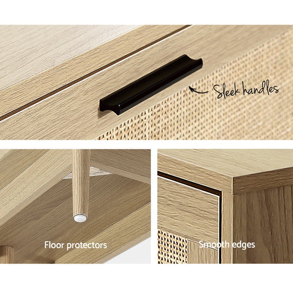 Artiss TV Cabinet Entertainment Unit Storage Cabinets Rattan Wooden 180CM Artiss