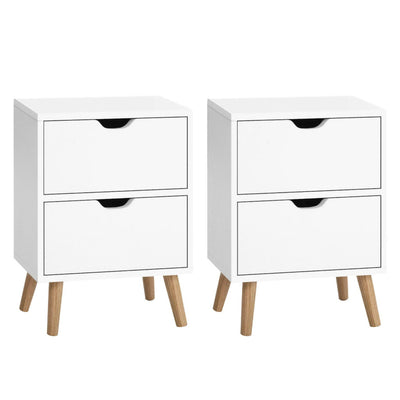 Artiss 2X Bedside Table 2 Drawers - BODEN White