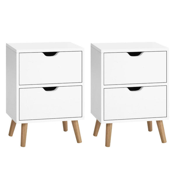 Artiss 2X Bedside Table 2 Drawers - BODEN White Artiss