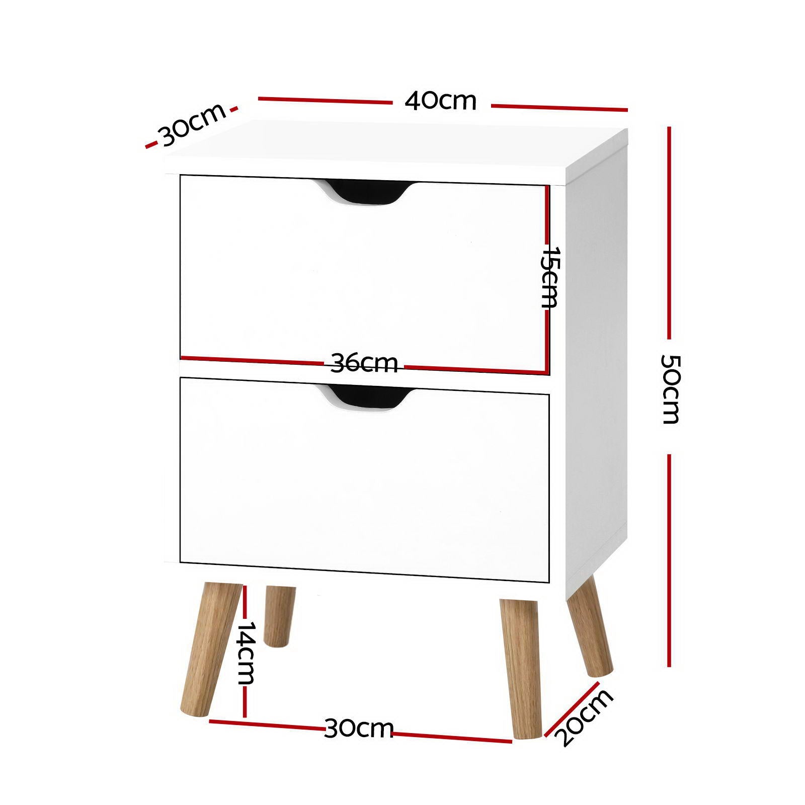 Artiss 2X Bedside Table 2 Drawers - BODEN White Artiss