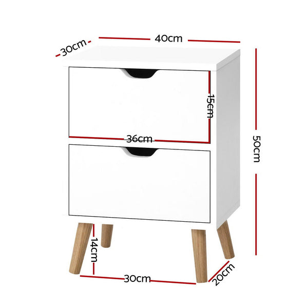 Artiss 2X Bedside Table 2 Drawers - BODEN White Artiss